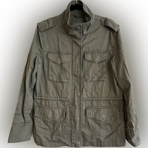 Aeropostale Army Green Drawstring Waist Jacket  Zip and Snap, Snap Pockets, L